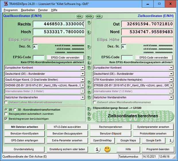Screenshot of TRANSDAT (Deutsch)